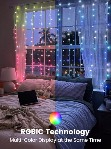 Curtain Lights Color Changing, 200 LED Fairy Lights with App | Smart RGB Remote Control Hanging Fairy Lights For Bedroom, Dorm, Window, Wall, Backdrop, Party And Christmas Decor - color: Multicolor, size: 200 LED