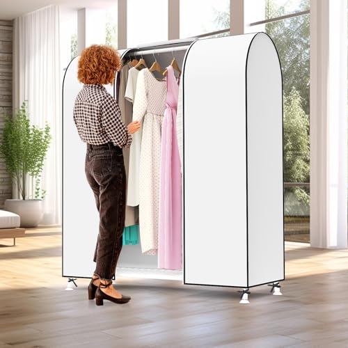 Zilink Garment Rack Cover Clothes Rack Cover Wardrobe Cover 50 in, White | Dustproof, Breathable, 2 Durable Zippers, Garment Bags Protector for Garment Rack (Rack Not Included) - size: 50"L x 20"W x 60"H - White