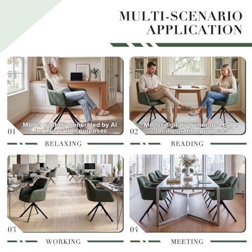 EALSON Comfy Leather Desk Chair Modern Computer Task Chair no Wheels Swivel Accent Chair with Mid Back Arm Chair for Living Room/Bedroom/Home Office, PU Green - color: Green