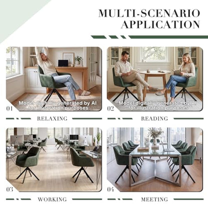 EALSON Comfy Leather Desk Chair Modern Computer Task Chair no Wheels Swivel Accent Chair with Mid Back Arm Chair for Living Room/Bedroom/Home Office, PU Green - color: Green