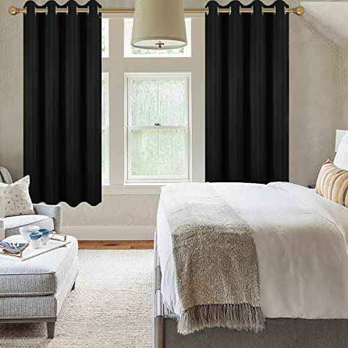 Diraysid Black Grommet Blackout Curtains for Bedroom Thermal Insulated Room Darkening Curtains Drapes, 52 x 63, 2 Panels - color: Black, size: 52"W x 63"L (Pack of 2)