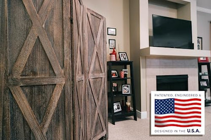 Premium Home 4-Panel Room Divider – Rustic Brown Barn Door, X Pattern Folding Privacy Screen, Partition Wall - color: Barnwood Brown - X Pattern - 4 Panel