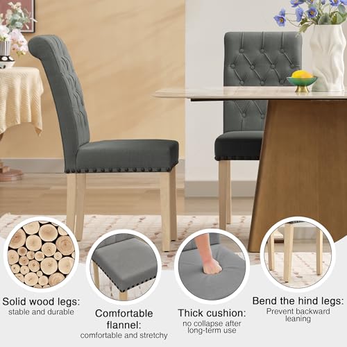 adochr Linen Dining Chairs Set of 6, Armless Parsons Chairs,Dark Grey | Wooden Legs & Tufted Buttons, Upholstered Dining Room Chair for Kitchen/Dining Room/Living Room - color: Dark Grey, size: 6PCS