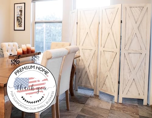 Premium Home 4-Panel Room Divider – Rustic White Barn Door, X Pattern Folding Privacy Screen, Partition Wall - color: Rustic White - X Pattern - 4 Panel