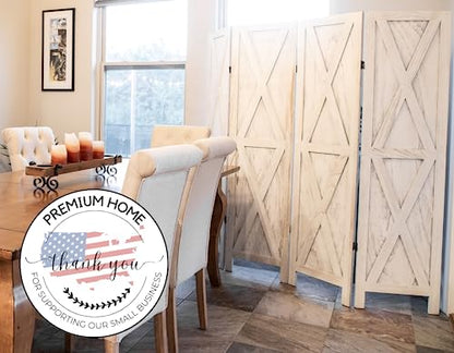 Premium Home 4-Panel Room Divider – Rustic White Barn Door, X Pattern Folding Privacy Screen, Partition Wall - color: Rustic White - X Pattern - 4 Panel