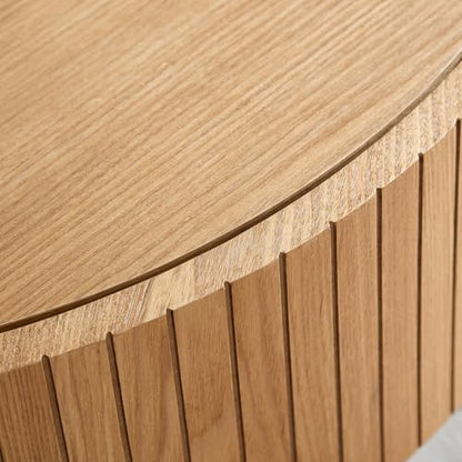 Modern 31.5” Round Coffee Table, Small Center Table with Large Built in Storage, MDF Wood Side Table, Dinning Table for Living Room, Apartment, Small Space.(Natural) - color: Natural-d