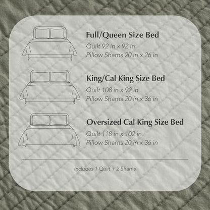 EVERGRACEHOME 100% Cotton Quilt Set Oversized Cal King, Olive Green | Pre-Washed Soft Cotton, Striped Coverlet Bedspread, 3 Piece Lightweight Bedding Set for All Season, with 2 Pillow Shams - color: Olive Green, size: Oversized Cal King (118" X 102")