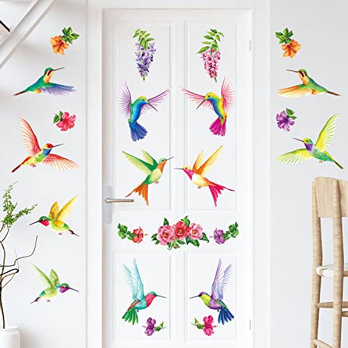DECOWALL DS-8060 Tropical Flowers and Hummingbirds wall Decals Stickers Room Bedroom Living décor Art Bird murals Removable Leaf Tree Vinyl Nursery Stick Window Home Peel DIY Kids Flying Decorations - color: Tropical Flowers and Hummingbirds