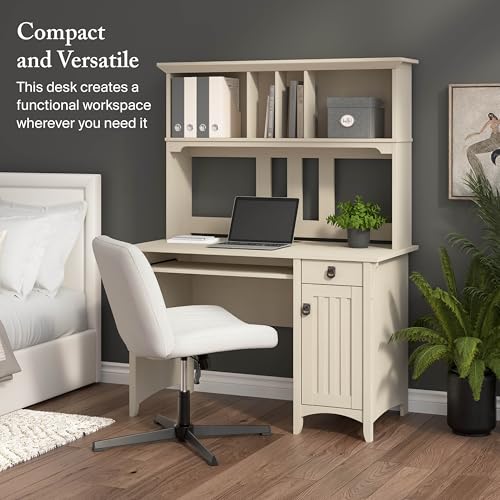 Bush Home Salinas Small Computer Desk with Hutch in Antique White - color: Antique White