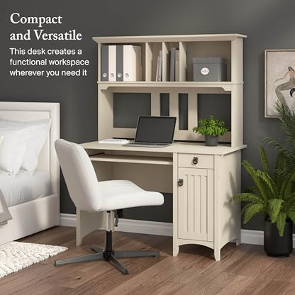 Bush Home Salinas Small Computer Desk with Hutch in Antique White - color: Antique White
