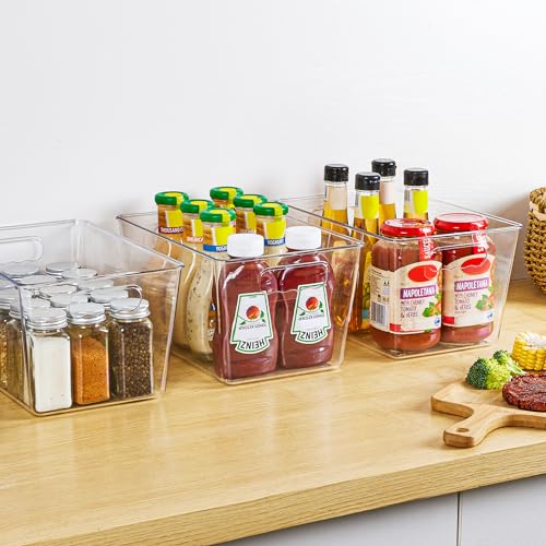 YIHONG 6 Pack Clear Storage Bins, Pantry Organizer Bins with Handle, Large | BPA-free Plastic Bins, Pantry Storage Containers for Kitchen, Freezer, Cabinet, Closet, Bathroom, Under Sink Organization - size: L(11.2"L x 7.5"W x 6"H)