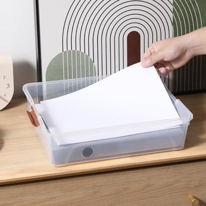 4 Pack Clear Plastic Storage Bins with Brown Lids Stackable Storage Box | Multifunctional Design,Stackable,See Through,Versatile Organization,Space-Saving,Durable,Dust Protection - size: Large 4Pack Brown