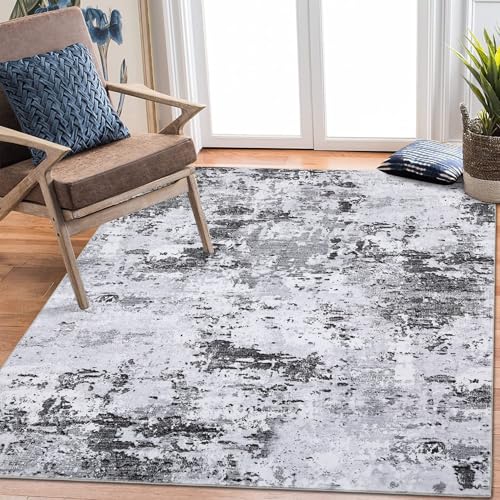 ROYHOME 6x9 Modern Abstract Area Rug for Bedroom Living Room, Grey | Non Slip Non Shedding Low Pile Stain Resistant Rug Soft Carpet - color: Grey, size: 6' x 9' (Rectangular)