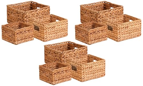 Honey-Can-Do Banana Leaf Storage Baskets, Water Hyacinth Woven Basket, Decorative Baskets-Shelves, Basket-Gifts, Closet, Pantry & Home Organization, Set of 3, Multi-Size, 9" Lx9" Wx6" H (Pack of 3) - size: 9" - 12" L x 9" - 12" W x 6" - 7" H, style: Neste