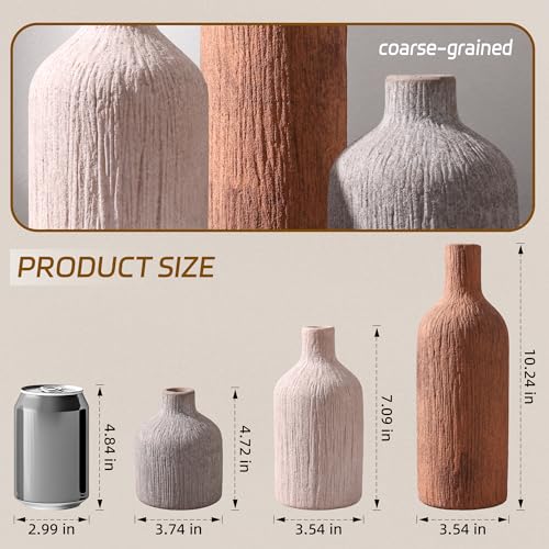 Ceramic Vase Set, 3Pcs Flower Vases for Modern Boho Farmhouse Decor, Decorative Vases for Pampas Grass & Dried Flowers, Distressed Finish - color: H