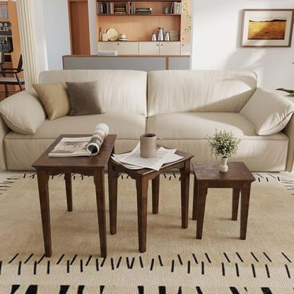 Kmax Nesting Tables Set of 3, Small Sofa Side Table Rustic Stacking End Table Rectangle Solid Wood Coffee Tables for Small Space - Walnut - color: Walnut