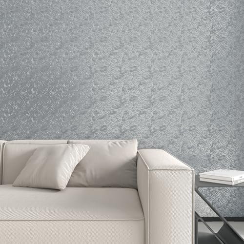 CHIHUT Silver Textured Swirling Wave Peel and Stick Backsplash Wallpaper Waterproof Oil Proof Metallic Aluminum Foil Self Adhesive Contact Paper 12"x100" for Kitchen Countertop Vinyl Wrap - color: Silver