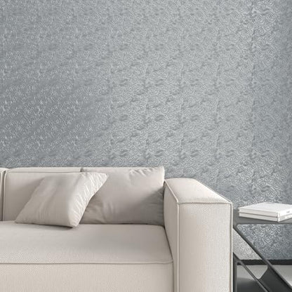 CHIHUT Silver Textured Swirling Wave Peel and Stick Backsplash Wallpaper Waterproof Oil Proof Metallic Aluminum Foil Self Adhesive Contact Paper 12"x100" for Kitchen Countertop Vinyl Wrap - color: Silver
