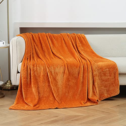 Burnt Orange Fleece Plush Throw Blanket 50"x60"for Couch Fuzzy Cozy Flannel | Super Soft Lightweight Microfiber Blanket for Sofa Bed bedroom Home Decor All Season,Birthday Gifts for Women Mom Adult - color: Orange, size: Throw(50"×60")