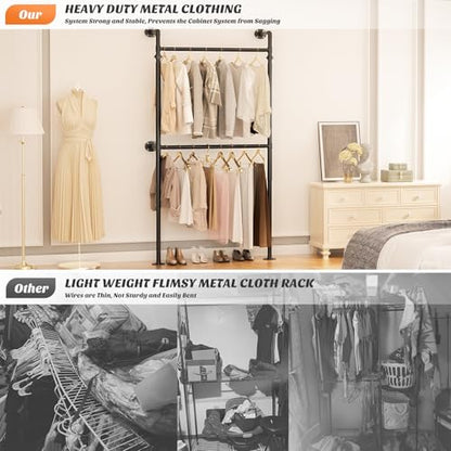 Aheaplus Industrial Pipe Clothing Rack, Reversible 3.5FT Clothes Rack for Hanging Clothes, Heavy Duty Garment Racks, Wall Mounted Closet Wardrobe Racks, Small Walk-in Closet System, Black - size: 41 inches