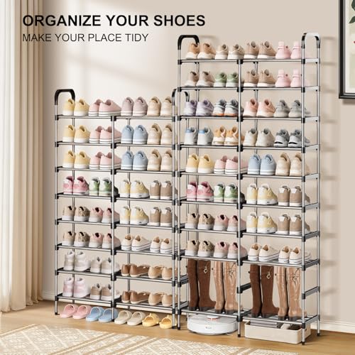 10-Tier Stackable Metal Shoe Rack, Removable Boot Shelf, Black | Sturdy Metal Shelves, Holds 40 Pairs, Tall Boot Tier, Space-Saving, Expandable, Easy Assembly, for Entryway, Closet - size: 10 Tiers (32.3"W)