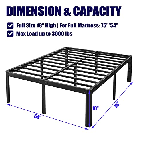 Hunlostten 18in Full Size Bed Frame No Box Spring Needed, Heavy Duty Metal Platform Bed Frame Full with Round Corners, Easy Assembly, Noise Free, Black - size: Full, style: 18 Inch