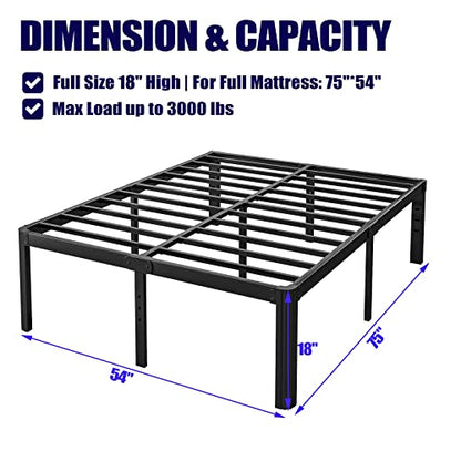 Hunlostten 18in Full Size Bed Frame No Box Spring Needed, Heavy Duty Metal Platform Bed Frame Full with Round Corners, Easy Assembly, Noise Free, Black - size: Full, style: 18 Inch