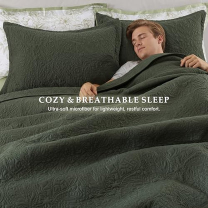 WDCOZY Paisley Quilt Set Oversize King Size, Olive Green Matelasse Lightweight Bedspread, Soft Farmhouse Rustic Coverlet, Spring Summer Thin Comforter, Country Bedding, 116x106 inches, 3 Pieces - color: Olive Green, size: Cal King (116"x106")