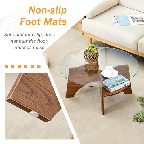 31.5" Round Glass Coffee Table with Tempered Glass Top and MDF Base, Diagonal Fan-Shaped Tray Design Table Leg Simple & Modern Center Table for Living Room Office Apartment Walnut - color: D-5, size: Round