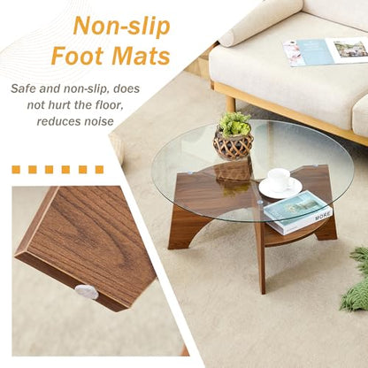 31.5" Round Glass Coffee Table with Tempered Glass Top and MDF Base, Diagonal Fan-Shaped Tray Design Table Leg Simple & Modern Center Table for Living Room Office Apartment Walnut - color: D-5, size: Round