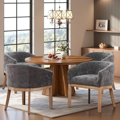 Modern Upholstered Barrel Dining Chair Set of 4, Natural Hardwood Frame, Farmhouse Linen Chairs for Dining Room, Kitchen(Grey) - color: Grey, size: Set of 4