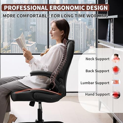 Leather Office Chair Swivel Lumbar Support for Short People Black | Executive Office Chair PU,Leather Office Chair with Wheels,360° Swivel Rolling Chair with Padded Arm,Ergonomic Computer Chair - color: Black