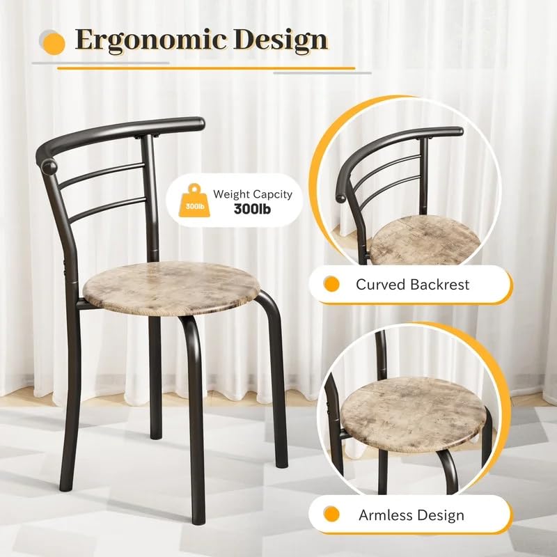 Shahoo 3-Piece Dining Table Set for 2, Kitchen Breakfast Nook Set, Walnut | 2 Chairs & Round Tabletop, Space Saving Wooden Furniture Metal Frame and Built-in Wine Rack - color: Walnut