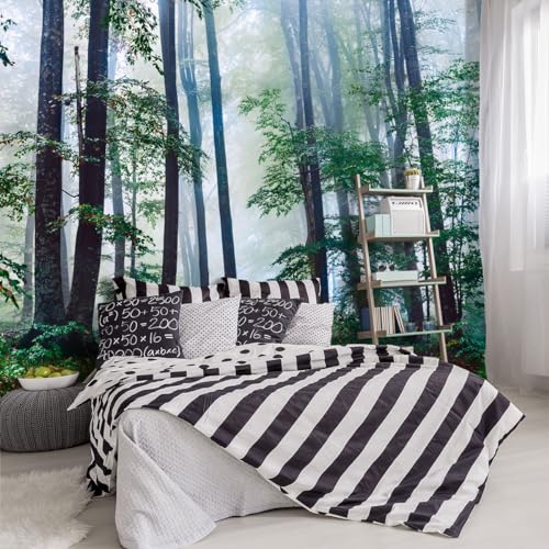 -Green Forest Landscapes Woodland Tree Fabric Wallpaper Living Room Bedroom Bathroom Jungle Wall Mural- 137"x96"（ not Peel and Stick） - color: Green Forests, size: 137" x 96"