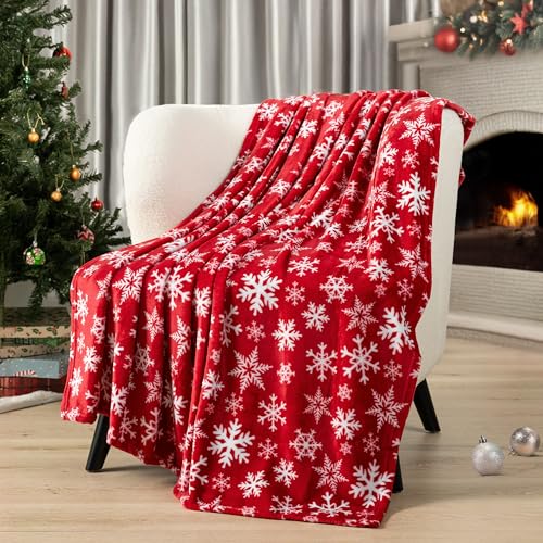 PAVILIA Christmas Throw Blanket | Red Snowflake Christmas Fleece Blanket | Soft, Plush, Warm Winter Cabin Throw, Twin 60x80 (Red/White Snowflake) - color: Snowflake Red, size: 60 x 80 Inches - Twin