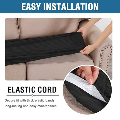 H.VERSAILTEX Super Stretch Individual Seat Cushion Covers Sofa Covers Couch Cushion Covers Slipcover Sets Thick Jacquard Textured Twill Fabric (1 Piece Sofa Cushion Cover, Black) - color: Black, size: 1 Cushion Sofa