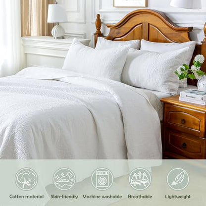 White 100% Cotton King Size Quilt Bedding Set, 3 Pieces Modern Style Coin Pattern Bedspread, Soft Bed 100% Cotton Batting Coverlet, All-Season Quilted Comforter Bed Cover, 1 Bedspread, 2 Pillowcases - color: White, size: King