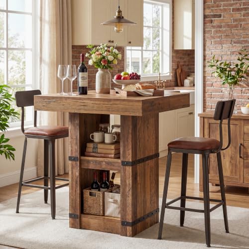 Tribesigns 37.4" H Square Dining Table for 2-4, 31.5" Small Farmhouse Dinner Kitchen Table with 2-Tier Storage, Wooden Dining Room Furniture for Kitchen, Dining Room, Apartment