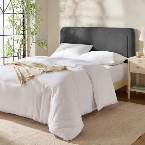 Hearth & Harbor Wall Mounted Queen Headboard Only, Bed Headboard Queen Size | Easy Assemble, Floating Peel & Stick, Upholstered Boucle, 3D Stitched Wall Panels, 5 Strips of 3M Tape Included, Grey - color: 05-grey, size: Queen