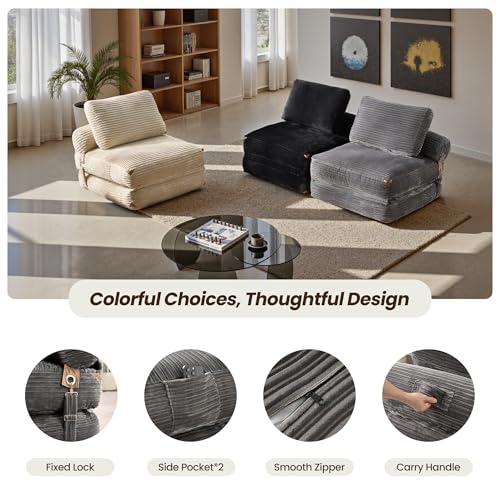 ovios Folding Sofa Bed, Foldable Sleeper Chair Floor Futon, Comfy Portable Convertible Fold Out Lounge Chairs for Living Room Bedroom, Grey - color: Grey
