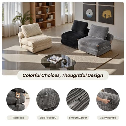 ovios Folding Sofa Bed, Foldable Sleeper Chair Floor Futon, Comfy Portable Convertible Fold Out Lounge Chairs for Living Room Bedroom, Grey - color: Grey