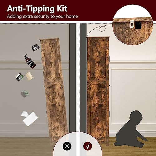 TEENFON Tall Bathroom Cabinet, Storage Cabinet with 6 Shelves & Drawer, Bathroom Storage Cabinet with Adjustable Shelves, Tall Cabinet for Living Room, Home Office, Brown - color: Brown
