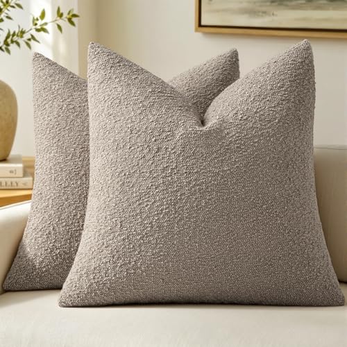 MIULEE 18x18 Decorative Lumbar Boucle Couch Pillow Covers Light Taupe | Set of 2 Textured Neutral Throw Pillow Covers, Accent Solid Pillowcases, Sofa Living Room Home Decor - color: Light Taupe, size: 18" x 18" (Pack of 2)