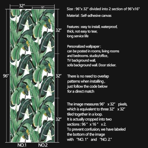 Banana Leaf Peel and Stick self Adhesive Wallpaper - 96''x32'' - color: X01, size: 32" x 96"