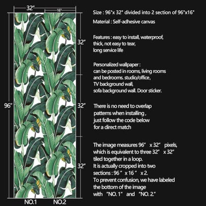 Banana Leaf Peel and Stick self Adhesive Wallpaper - 96''x32'' - color: X01, size: 32" x 96"