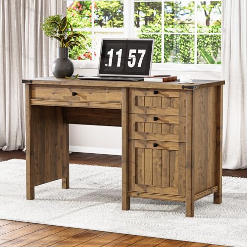 45" Farmhouse Desk with File Drawer and Outlets, Rustic Brown | Small Computer Desk with Storage, Home Office Desk for Remote Worker & Study, Writing Desk for Small Spaces, Bedroom - color: Vintage