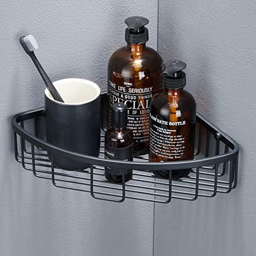 Bathroom Shower Caddy Corner Shelf, Corner-Hollow Design, Ultra Sturdy Rust-Proof Stainless Steel Shelf Organizer Shampoo Holder, Wall Mounted Storage Rack for Bathroom, Matte Black
