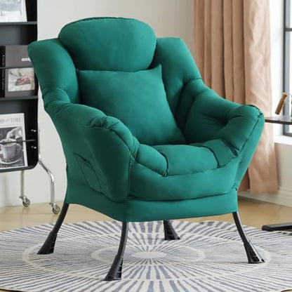 Lazy Chair, Comfy Reading Chair for Bedroom，Dark Green | Comfy Bedroom Accent Chair with Washable Removable Cover and extra throw pillow for Living Room Dorm - color: Peach Dark Green-single