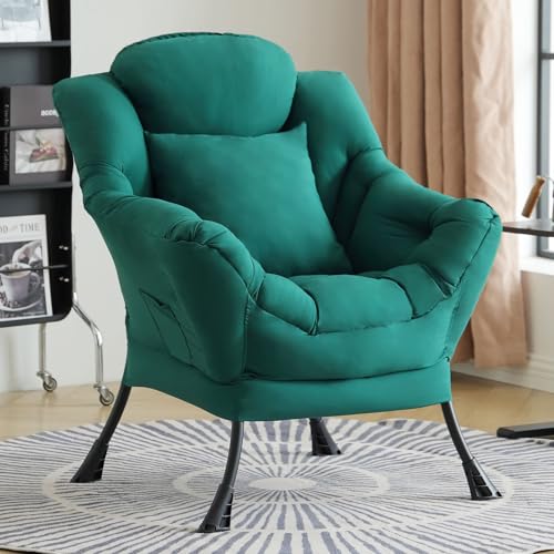 Lazy Chair, Comfy Reading Chair for Bedroom，Dark Green | Comfy Bedroom Accent Chair with Washable Removable Cover and extra throw pillow for Living Room Dorm - color: Peach Dark Green-single