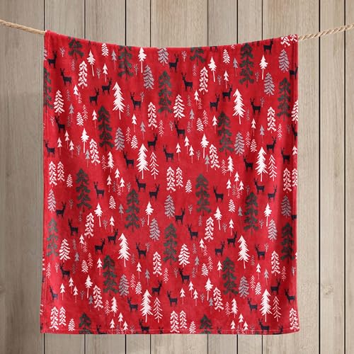 Eddie Bauer - Throw Blanket, Ultra-Soft & Reversible Plush Bedding, Blanket for Couch & Bed (Deer Woods Red, 50" x 60") - color: Deer Woods Red, size: 50" x 60"